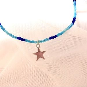Hand beaded blue star charm choker